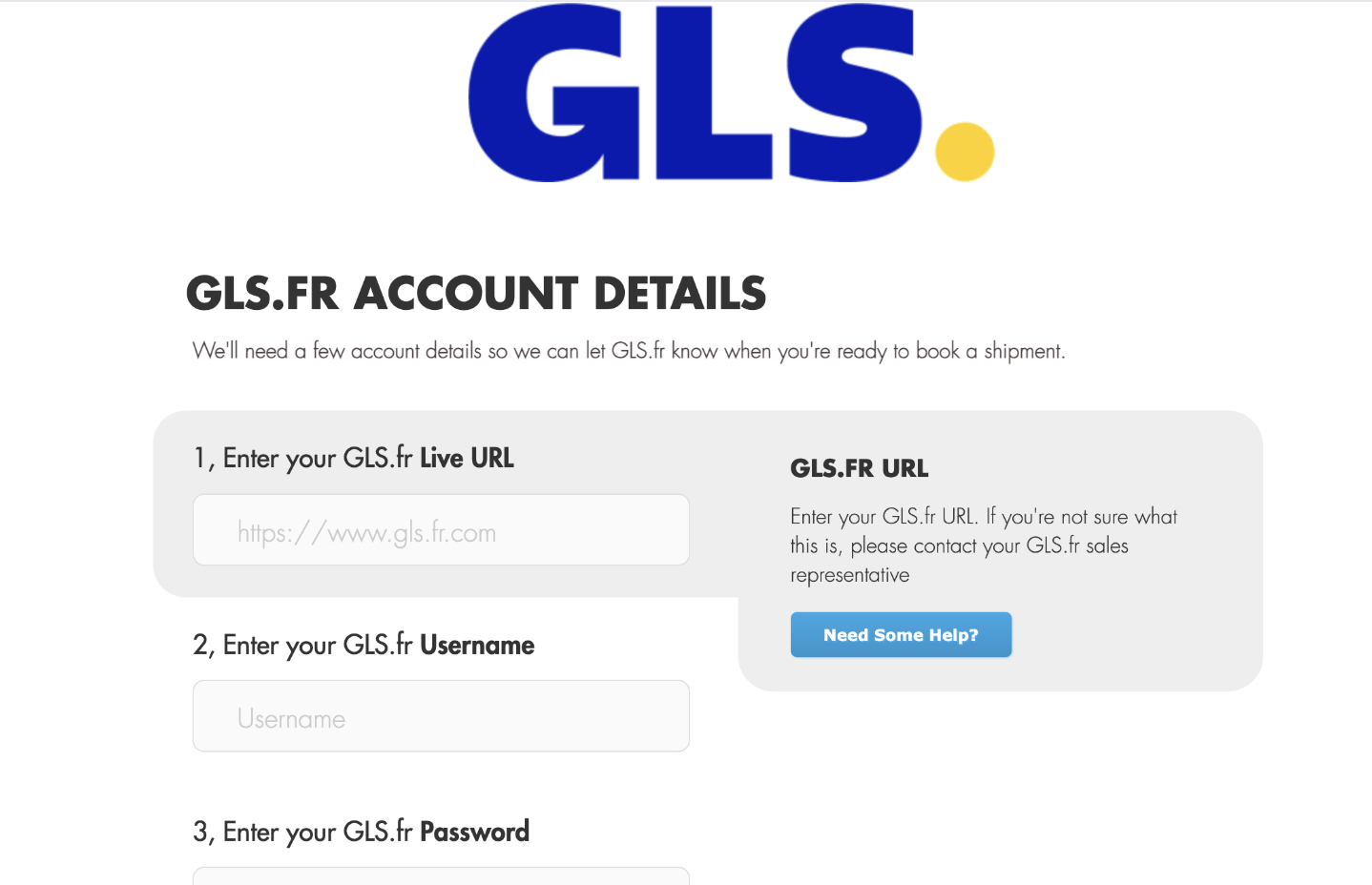 GLS France Account Screen