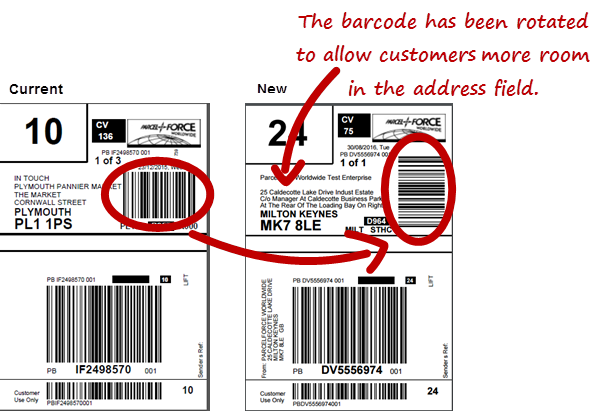 parcelforce label barcode rotated