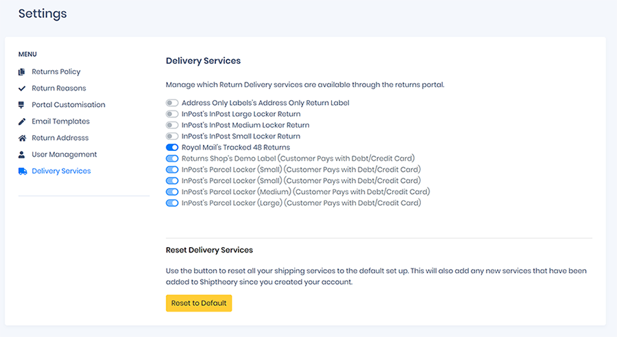Flexible returns delivery services